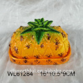 Fashionable handpainting pineapple shaped ceramic butter dish for tableware